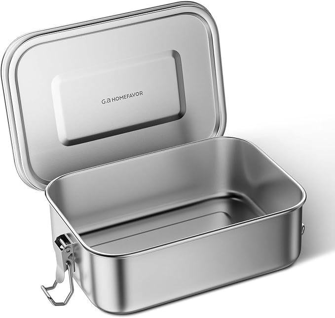 G.a HOMEFAVOR Stainless Steel Bento Lunch Box - Leak-Proof Metal Bento Box, Large Food Container with Lock Clips, Snack Container, Dishwasher Safe, 800 ml/27 oz