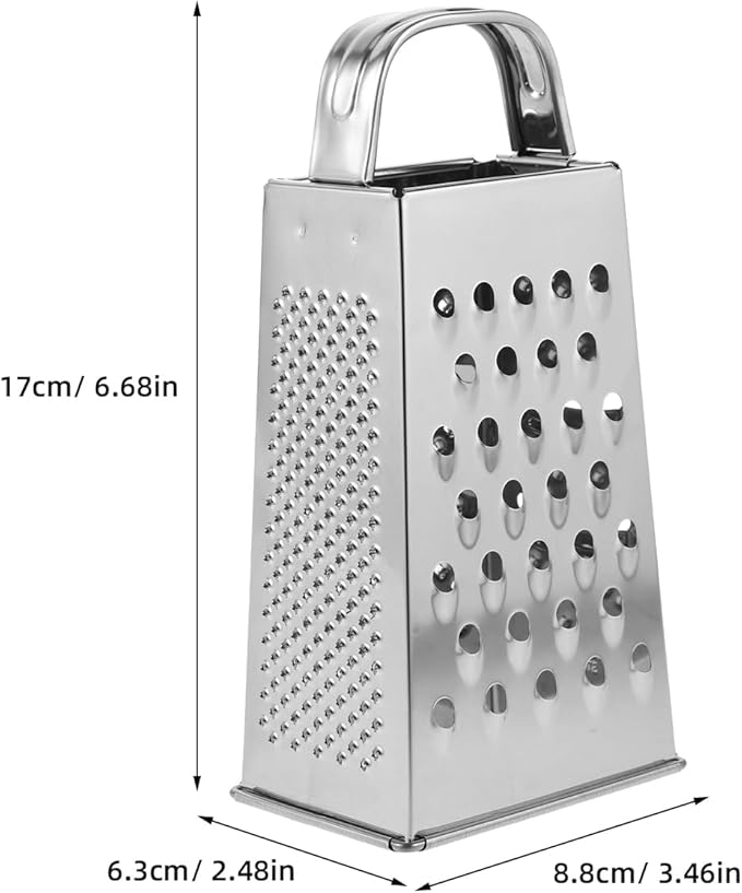 MAGICLULU 1pc Stainless Steel Vegetable Grater Portable Metal Grater 4-Sided Cheese Grater with Handle for Kitchen Restaurant (6inch)
