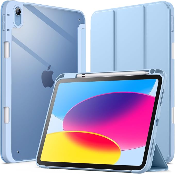 JETech Case Cover for iPad (A16) 11th/10th Gen Black | For 2025/2022 Model Clear Transparent Back Pencil Holder Slim Shockproof Tri-Fold Stand Auto Wake/Sleep