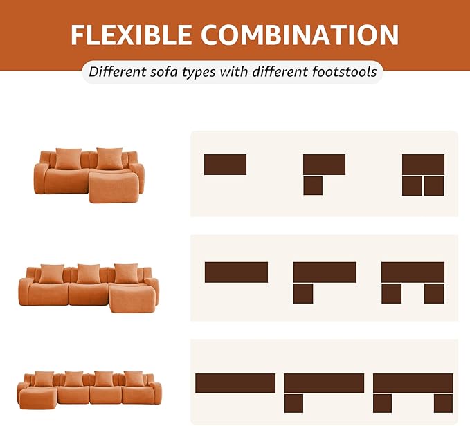 Orange 4-Seater Cloud Couch, Modern Teddy Fabric Boneless Sectional Sofa in a Box for Living Room, Modular Floor Couch, Comfortable Deep Seat, No Assembly Required, Sofas para Sala