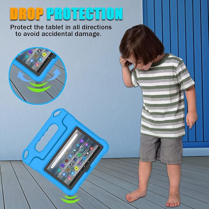 Kids Case for Amazon Fire 7 Tablet Case (12th Generation 2022)Blue | Lainergie Lightweight Easy to Carry Shockproof Kids Friendly Durable Hight Quality EVA Material Cover with Handle Stand