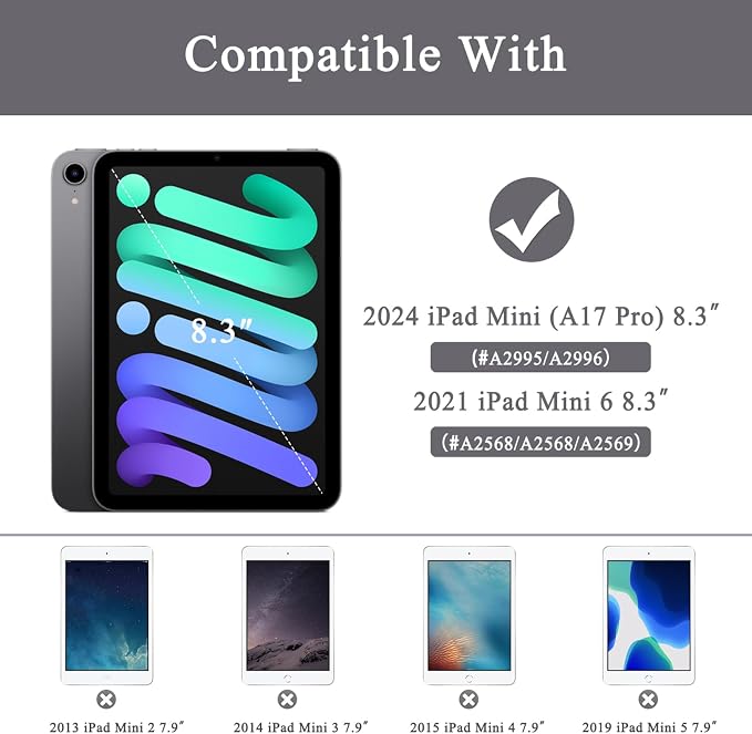 Case for iPad mini 7 (A17 Pro) 2024/Mini 6 2021 8.3-Book Black | Slim Lightweight Folio Stand Case Auto Wake/Sleep Soft TPU Back Cover with Pencil Holder for iPad mini 7th/6th Generation