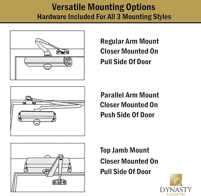 Dynasty Door Closer Adjustable Spring Size 3-6 Hydraulic Automatic Door Closer Series 1636 (Aluminum)