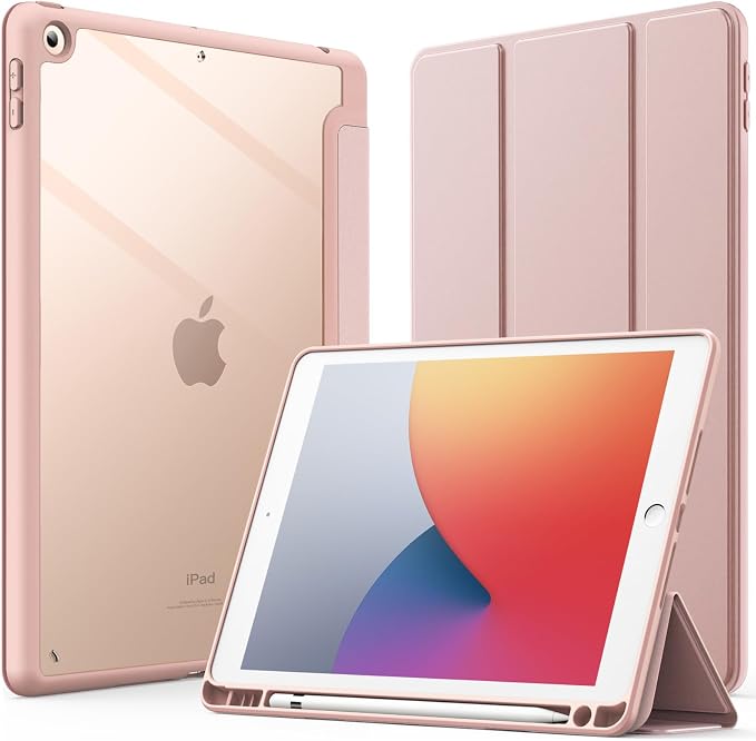JETech Case Cover for iPad 9th/8th/7th Gen 10.2 Beige | Clear Transparent Back Pencil Holder Slim Shockproof Protection Tri-Fold Stand Auto Wake/Sleep