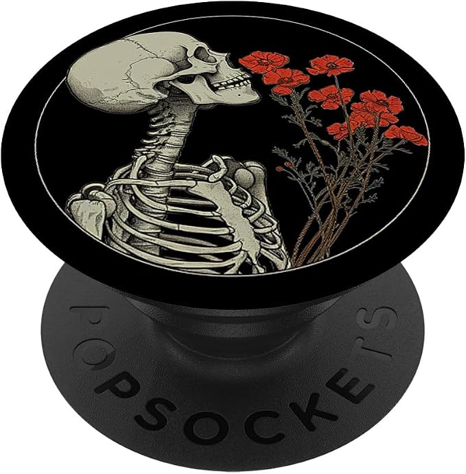 Skull Floral Gothic Flowers Bouquet Dark Wildflowers Art PopSockets Adhesive PopGrip