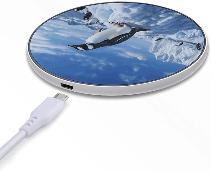 Snow Mountain Penguin Wireless Charger Aluminum Alloy Frame 10W Fast Charging Pad with Indicator Light 6mm Thin &amp Portable Wireless Charging Pad for Travel Home Office Desk