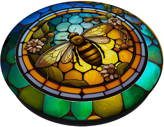 Colorful Bee Honeycomb Flowers Stained Glass Bumble Bees PopSockets Adhesive PopGrip