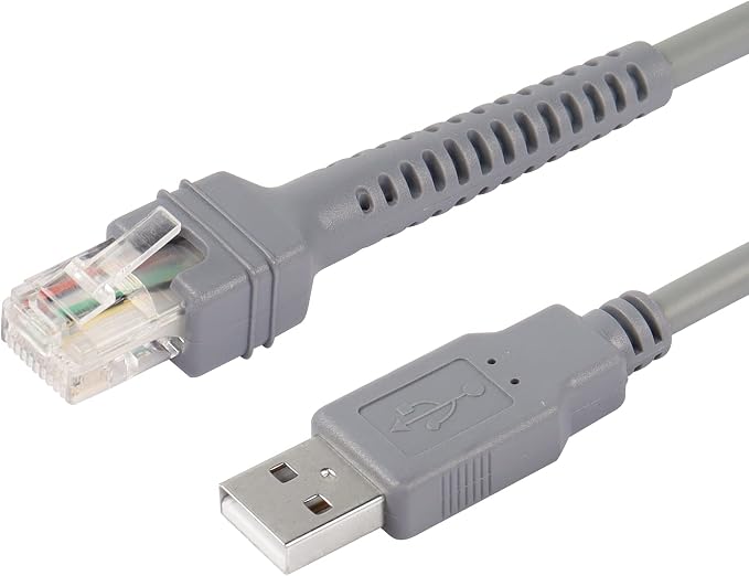SinLoon Symbol Ls2208 USB to RJ45 Coiled Spiral Extension Cable10ftGrey | Compatible with Barcode Scanner Ls1203 Ls4208 Ls4278 Ds6707 Ds6708