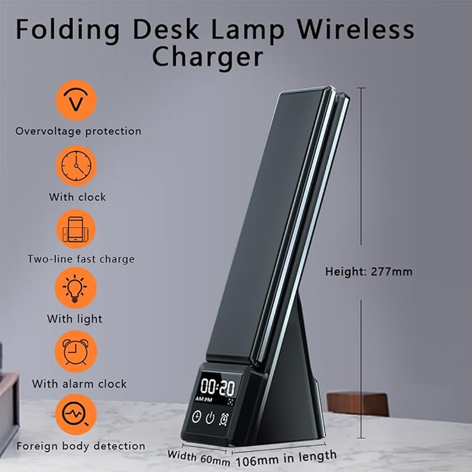 IHAO 3in1 Multifunctional Foldable Wireless Charging Station with LED Ambient Night Light Fast QC3.0 Charger for Phone iWatch Headphone Space-Saving Auto-Shutoff &amp Overcharge Protection-Black
