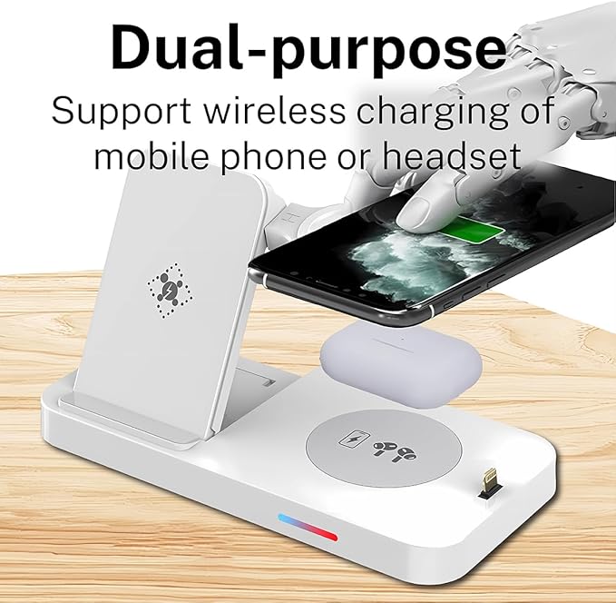 4-in-1 Fast Wireless Charging Station for iPhone16/15/14/13, Apple Watch Ultra/9/8, AirPods Pro,18W Qi-Certified (with QC3.0 Adapter)