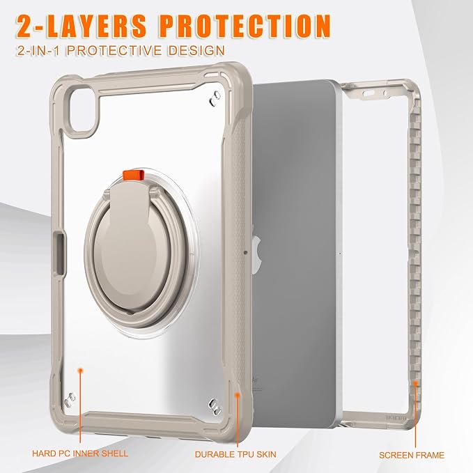 Batianda HaloCarry Case for iPad Pro 11 inch 2025 M5 2024 M4 Lavender Grey | Lightweight Dual-Layer Rugged Case with 360° Rotating Carry Ring Handle Stand and Pencil Holder Reinforced Corner Defen