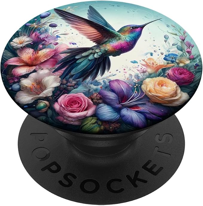 Aesthetic Floral Flowers Hummingbird Illustration Art PopSockets Adhesive PopGrip