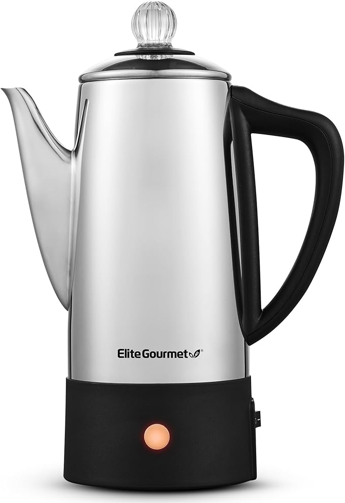 Elite Gourmet 6-Cup Electric Coffee Percolator, 1000W, Fast Brewing