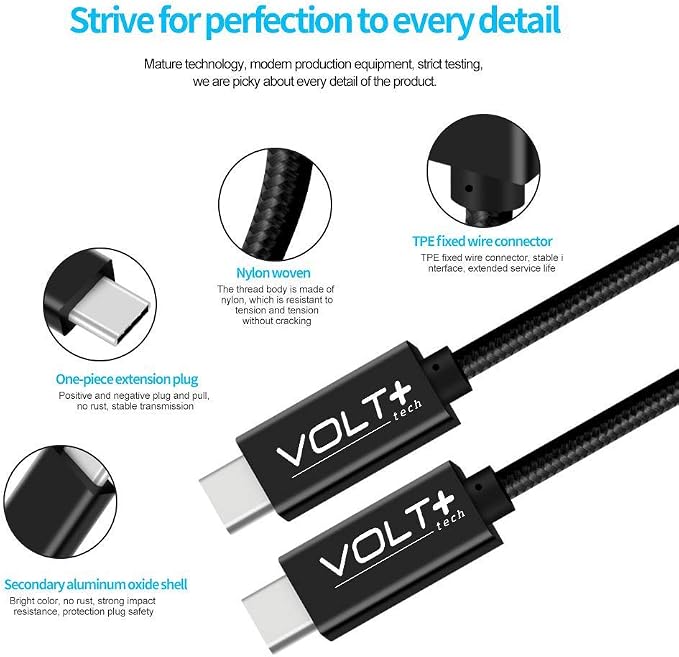 Works Professional Dual PDUSB-C PDUSB-C for TCL 20 R 5G Cable Gen2 USB 3.1 with 100W +10Gbps Quick Charge Data Speeds. (1.2M4Ft)