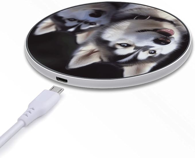 Husky Dog Wireless Charger with Aluminum Alloy Frame Qi Certified Fast Wireless Charging Pad 10W Charging Station Portable Phone Charger for All Wireless Charging Phone