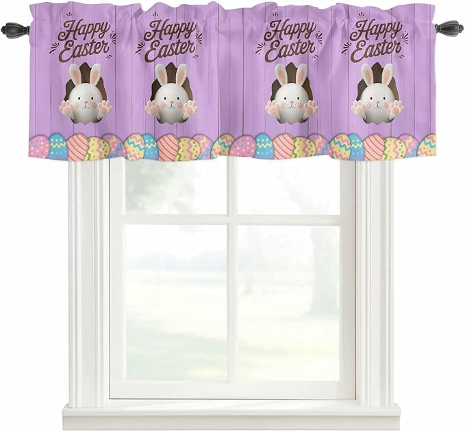 Purple Easter Curtain Valances for Windows, Kitchen Valance Window Treatment