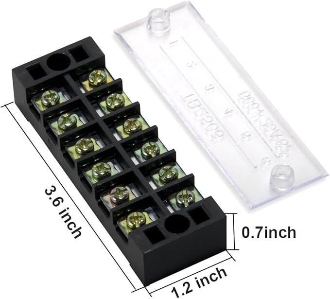 MILAPEAK Terminal Block and Strip - 5pcs 6 Positions 600V 25A Dual Row Screw Terminals Strip with Cover+5pcs Pre-Insulated Barrier Jumper Strips Black & Red + Spade Fork Wire Connectors