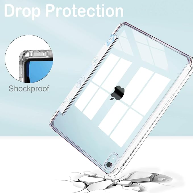 Feams Case for iPad mini 7 A17 Pro 2024/iPad Mini 6 2021 Slim Lightweight Trifold iPad mini 7 A17 Pro Case 8.3 Inch 2024 Clear Back Cover with Pencil Holder &amp Auto Sleep Blue Bow