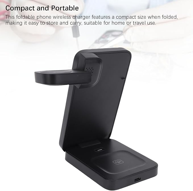 Wireless Charging Station 3 in 1 15W Fast Charging Station Foldable Magnetic Portable Charger Base for Phone Watch &amp Earbuds Ideal for Travel