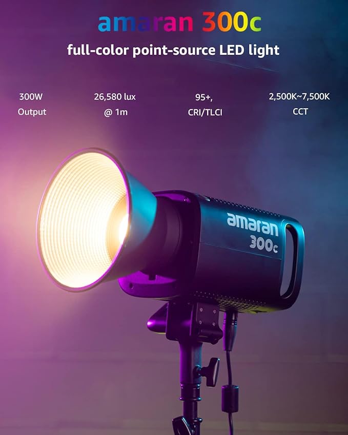 Amaran 300c RGB LED Video Light,Bowen Mount, 2,500K-7,500K CCT with G/M Adjustment, APP Control,Key Light,Studio Light,Photography Lighting (amaran 300c Grey)