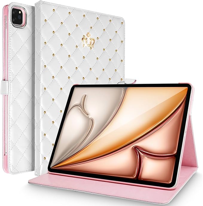 for iPad Air 13 Inch M4/M3/M2 (2026/2025/2024) Smart Case Auto Wake/Sleep Shockproof PU Leather Girls Woman Flip Magnetic Cute Crown Diamonds Kickstand Folio Cover for iPad Air 13 Black