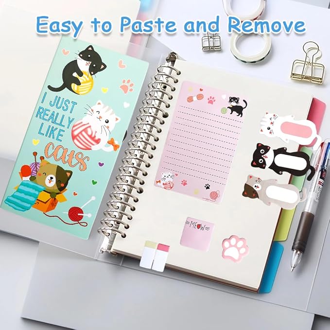 QPIXVB Cute Sticky Notes,440 Sheets Cat Sticky Notes,Cat Gifts for Women,School Supplies,Cartoon Animal Cats Self-Stick Note Pads,Cats Lover Christmas Gifts,Note Pads Set for Students Office Supplies