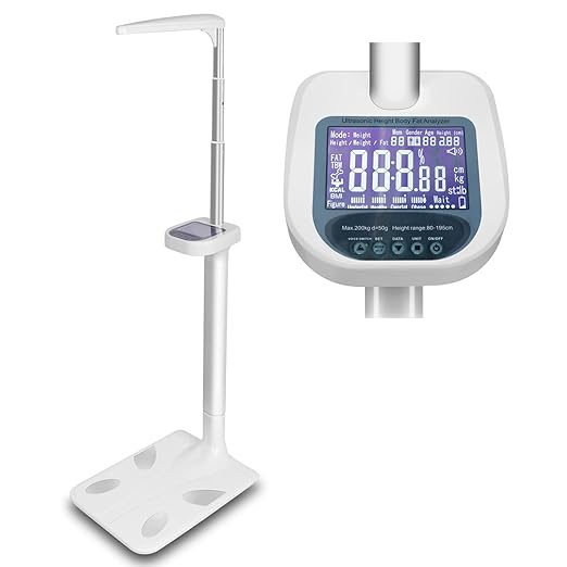 Ultrasonic Digital Physician Scale, 440lb/200kg Height and Weight Scale with BMI Body Fat Measurement, Smart LCD Display Body Composition Scale for Gym, Home, Hospital & Physicians