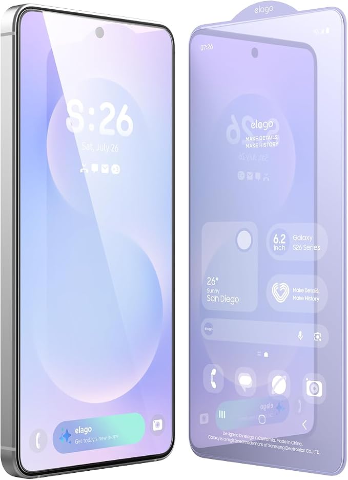 elago Tempered Glass+ Screen Protector for Samsung Galaxy S26 | Case Friendly 9H Surface Hardness Anti-Fingerprint Shatter-Proof Scratch Protection Bubble-Free