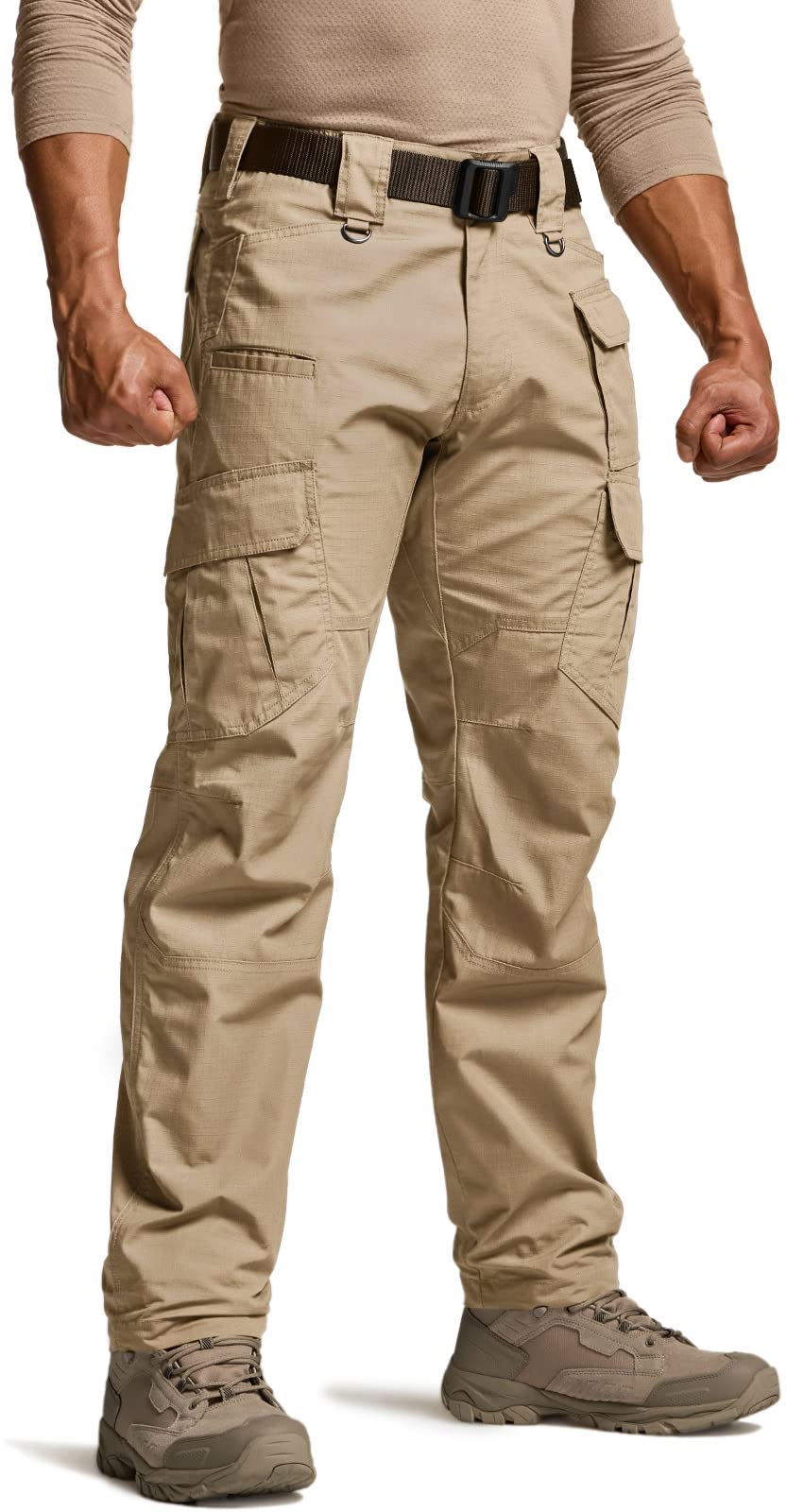 CQR Men's Tactical Pants, Water Resistant Ripstop Cargo Pants, Lightweight EDC Work Hiking Pants, Outdoor Apparel, Duratex Mag Pocket Khaki, 38W x 34L