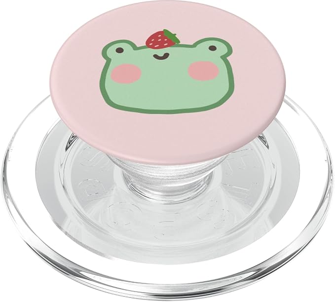 Cute Frog with Strawberry Kawaii Aesthetic PopSockets PopGrip: Swappable Grip for Phones &amp Tablets