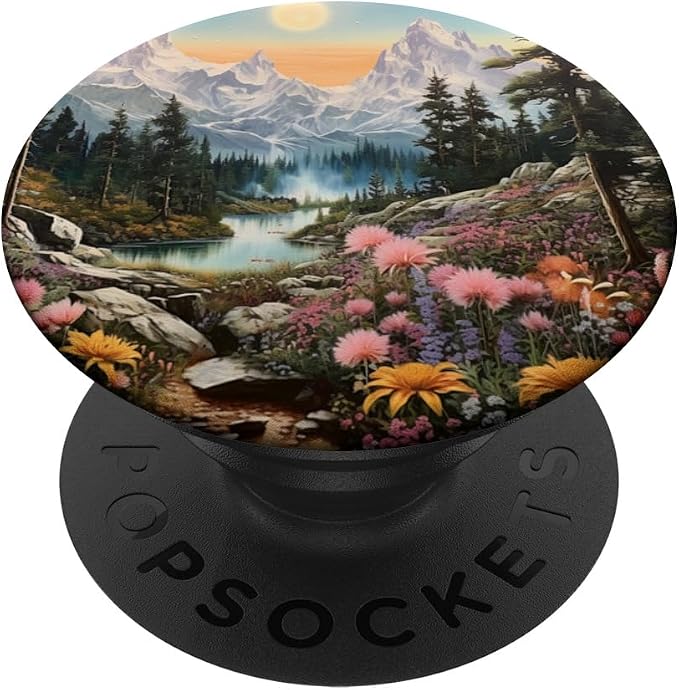 Mountains Landscape With Trees And Flowers Floral Nature PopSockets Adhesive PopGrip