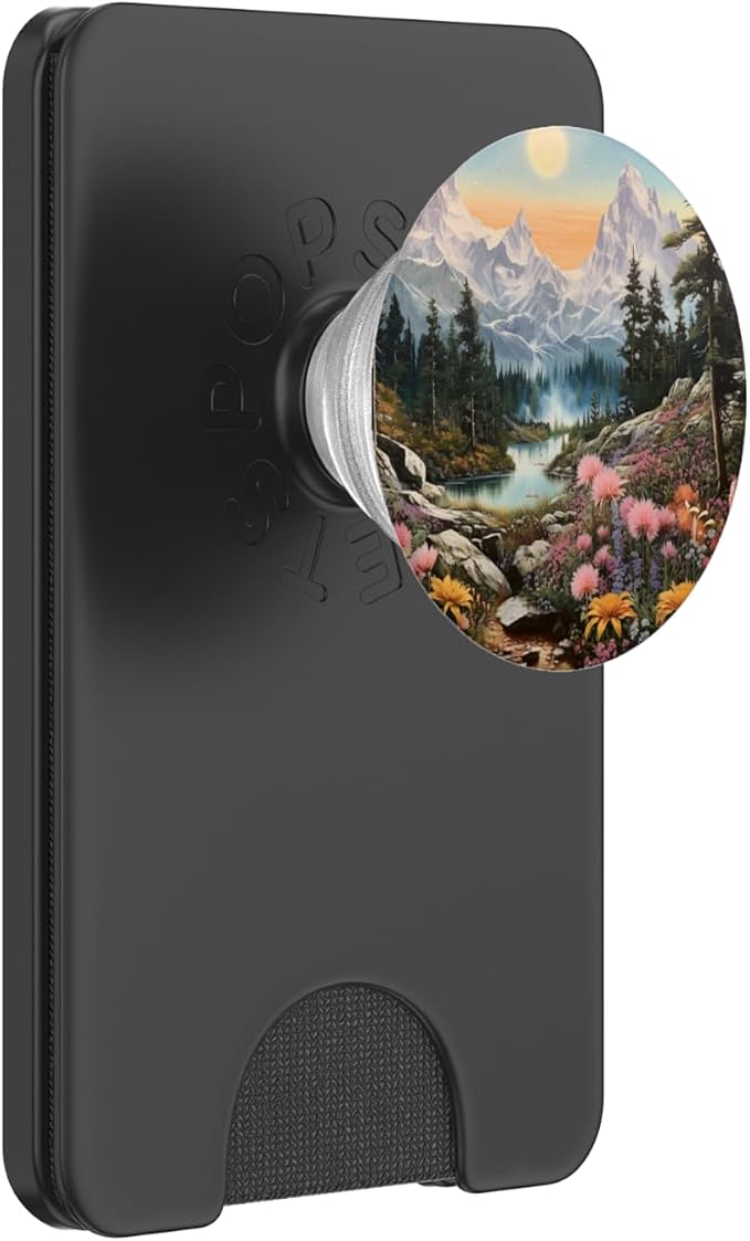 Mountains Landscape With Trees And Flowers Floral Nature PopSockets Adhesive PopGrip