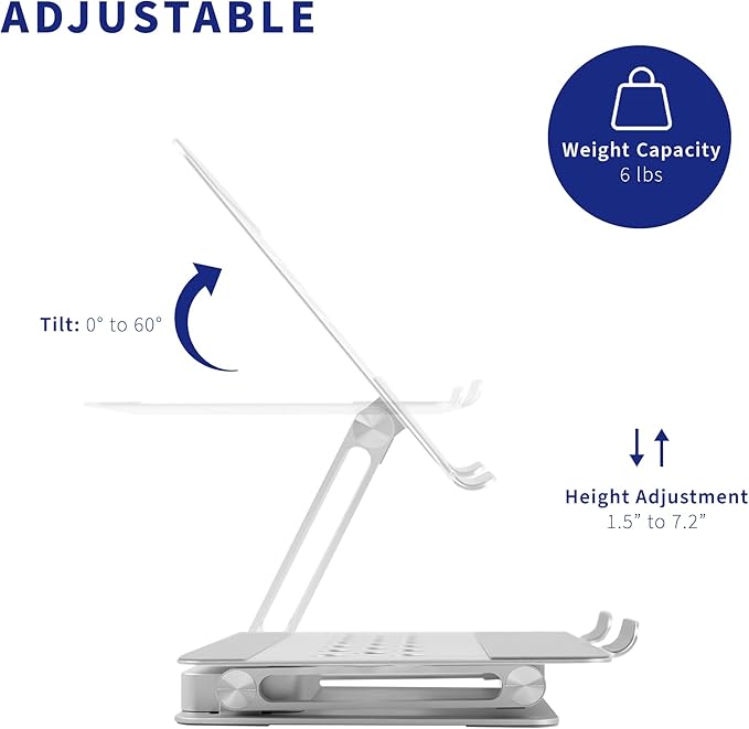 VIVO Universal 11 x 9 inch Height Adjustable Ergonomic Laptop Riser Docking Station with USB-C, USB-A, HDMI 4K60, DP 4K60, PD, RJ45, Tabletop Desk Stand Power Hub, Silver, STAND-V000LD