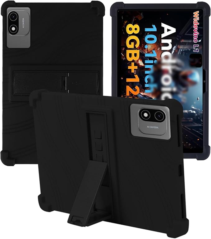 for Headwolf W6 10.1 Inch Tablet CaseBOVUGAC Soft Silicone Adjustable Stand Shockproof Kids Friendly for Headwolf W6 10.1 Tablet(Black)