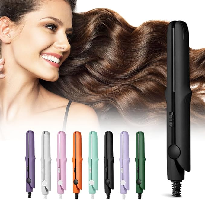 2026 New Mini Curling Iron for Short Hair, 2 in 1 Mini Curling Wand & Flat Iron Hair Straightener, Dual-Purpose Curling Iron, Portable Travel Curling Wand Hair Straightener (Black)