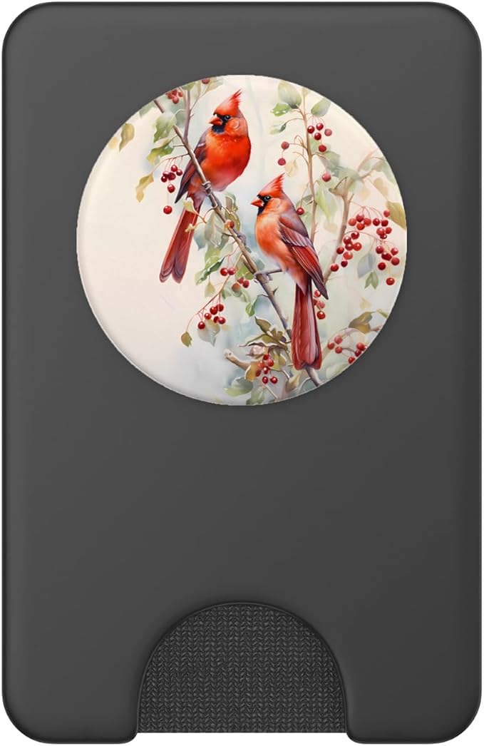 Red Cardinals on Holly Branches in Winter Red Cardinal PopSockets PopGrip for MagSafe