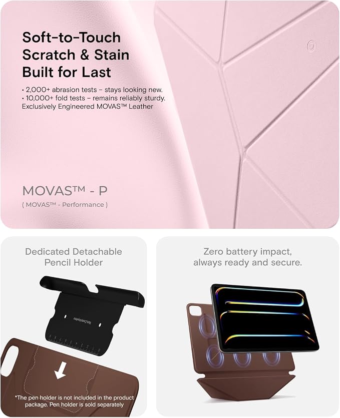 MOFT Dynamic Folio Case for iPad Pro 11-inch (M5 2025 / M4 2024) Slim Magnetic Stand Case with 20+ Viewing Angles Auto Wake/Sleep Ultra Thin Light Pink