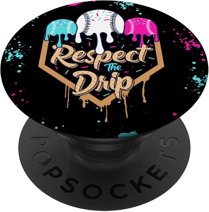 Baseball Ice Cream Drip with Sprinkles Youth Boys Baseball PopSockets Adhesive PopGrip