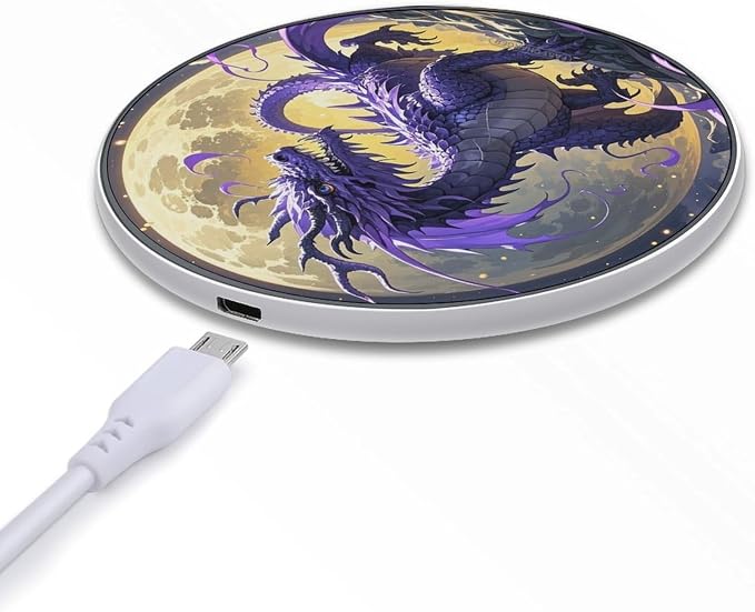 Purple Dragon Moon Wireless Charger Aluminum Alloy Frame 10W Fast Charging Pad with Indicator Light 6mm Thin &amp Portable Wireless Charging Pad for Travel Home Office Desk