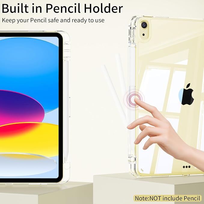 Case for iPad (A16) 11th Gen 11 Inch &amp iPad 10th Gen 10.9 Inch | Lightweight Trifold Stand Cover Clear Hard PC Back Shell with Pencil Holder Auto Sleep/Wake Black