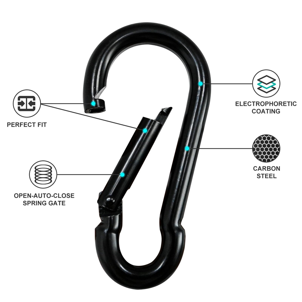 Large Carabiner Clip Hook, 7 inch 2 pcs Black Heavy Duty Spring Snap Hook Key Chain, Carabiners Clips for Outdoor Camping, Swing Set, Hammock, Hiking Travel, Fishing, Quick Link Keychain