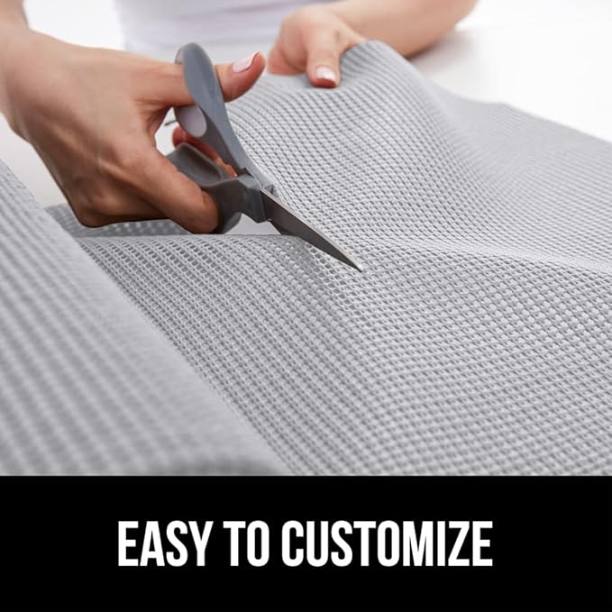 GORILLA GRIP powerGRIP Drawer Shelf and Cabinet Liner, Thick Strong Hold, Non-Adhesive Liners Protect Kitchen Cabinets and Cupboard, Bathroom Drawers, Easy Install, Breathable Mat, 17.5" x10', Lt Gray