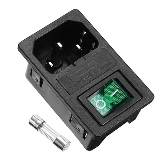 Ganasome 2 Sets IEC320 C14 Inlet Module Power Socket - AC 250V 10A, 4 Terminals, DPST Rocker Switch with Fuse Holder & Green Light, Panel Mount for Lab, Fitness & Industrial Equipment