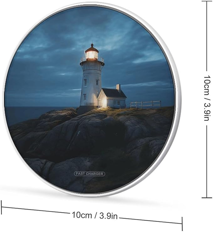 Lighthouse at Night Wireless Charger Portable 10W Fast Wireless Charging Pad Compatible with Phone Ultra-Thin Charging Station Lightweight Charger Mat for Travel Home Office Desk