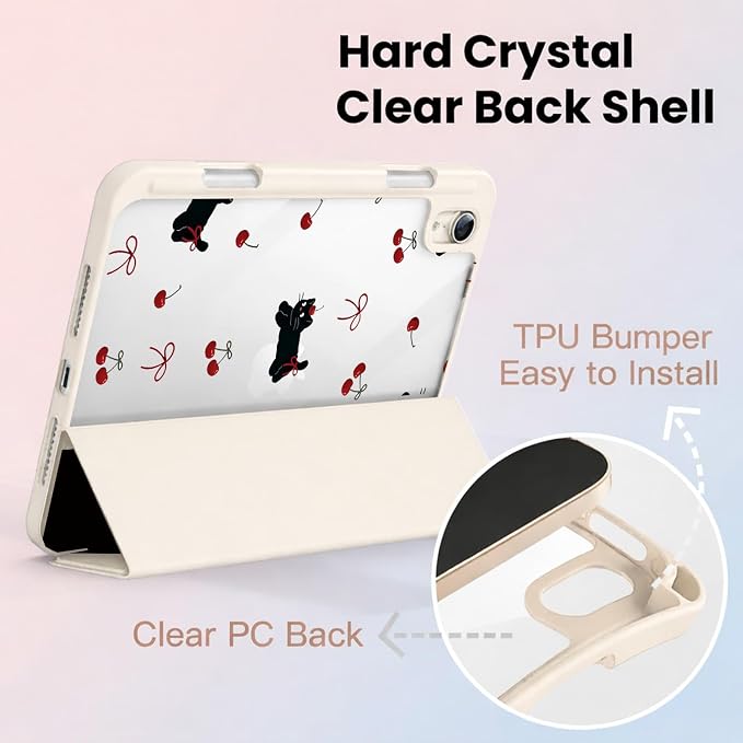 for iPad A16 11 Inch 2025 /for iPad 10th Generation 10.9 Inch 2022 Cute iPad Black Case with Pencil Holder-[Auto Wake/Sleep] Trifold Stand Soft TPU Protective Cover Pink Bows