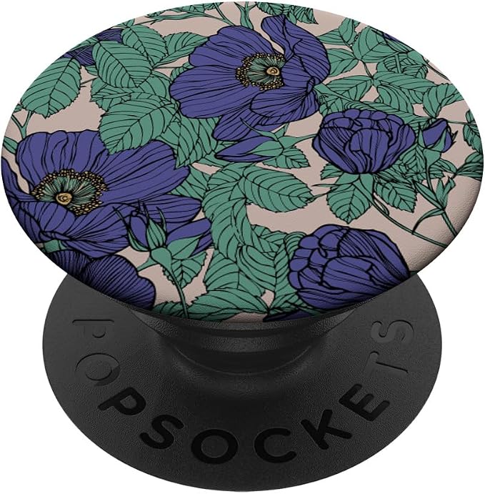 Purple And Green Retro Vintage Floral Pattern PopSockets PopGrip: Swappable Grip for Phones &amp Tablets PopSockets Adhesive PopGrip