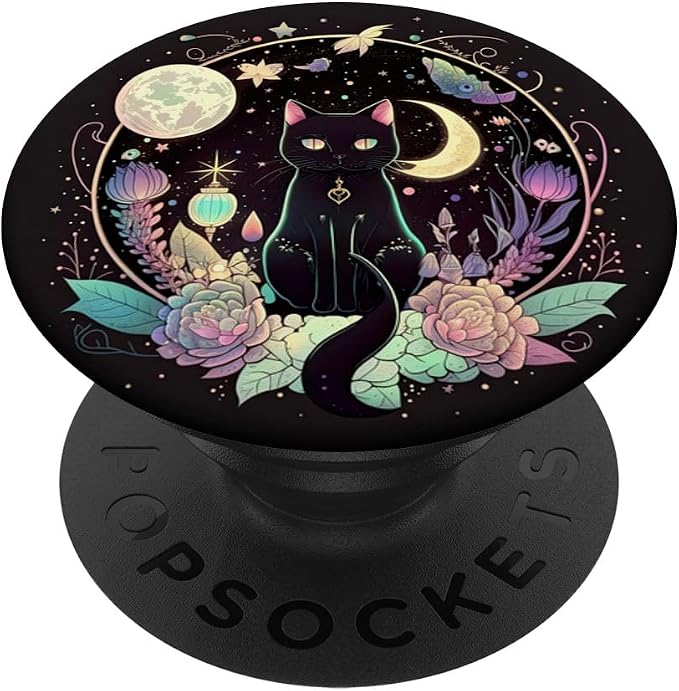 Moon Phases Crystal Witchy Cute Black Cat Kawaii Pastel Goth PopSockets Adhesive PopGrip