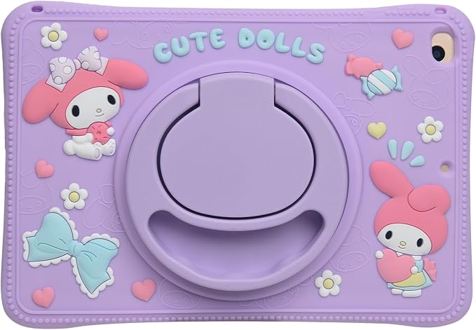 Cartoon Case for iPad mini 1/2/3/4/5 7.9，MONEHOYSY Cute Soft Silicone Kickstand [Drop ProofShock ProofAnti Slip] Back Stand Cover Case for Kids Children Teens Girls Boys (Kitty-1)