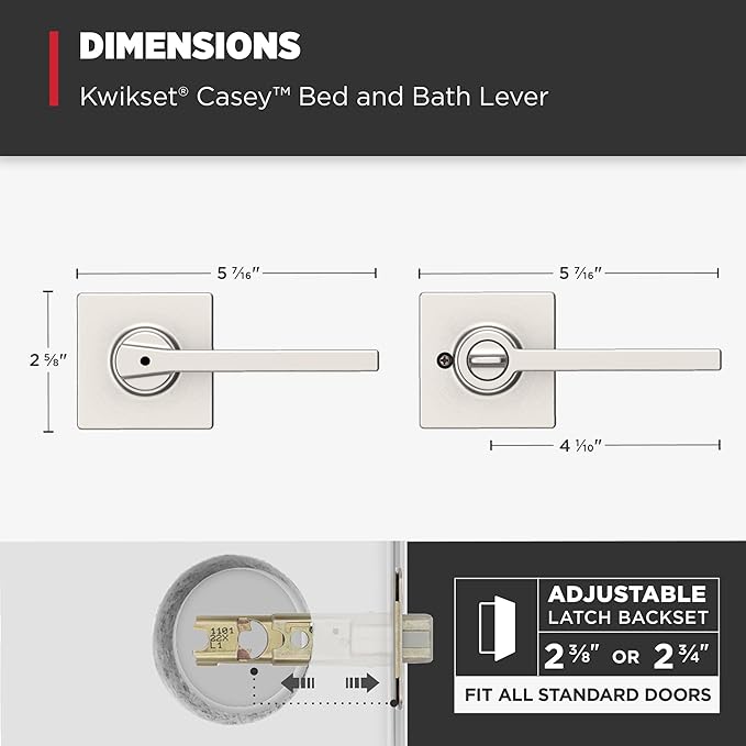 Kwikset Casey Interior Privacy Door Handle with Lock, Door Lever for Bathroom and Bedroom, Satin Nickel Reversible Keyless Turn Lock, with Microban Protection (Pack of 10)