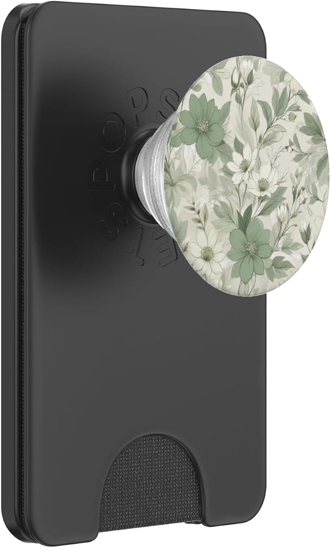 Sage Green Floral Pattern PopSockets PopWallet for MagSafe